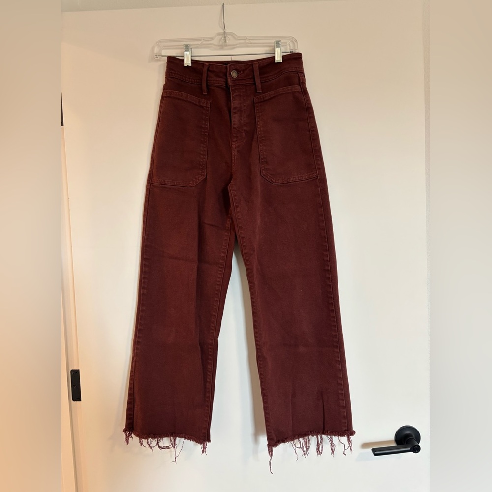 Just Black Burgundy Denim Cropped Utility Pant Size 26